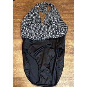 MagicSuit One Piece Swimsuit Size 16 Black White Polka Dot V-Neck Halter